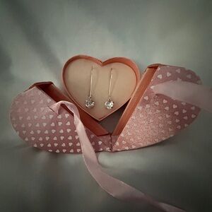 CZ-Cubic Zirconium, Never Been Worn. Wire Heart Drop Earrings